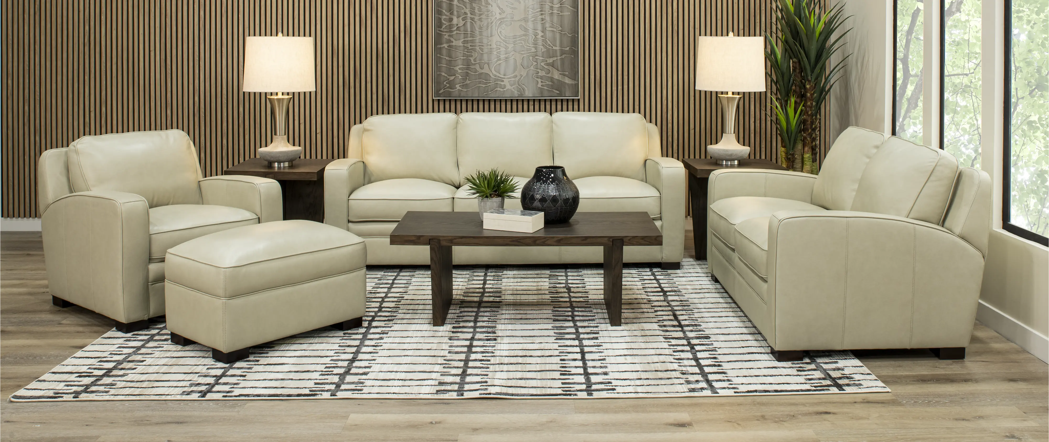 Stallion Ivory White Leather Ottoman-4