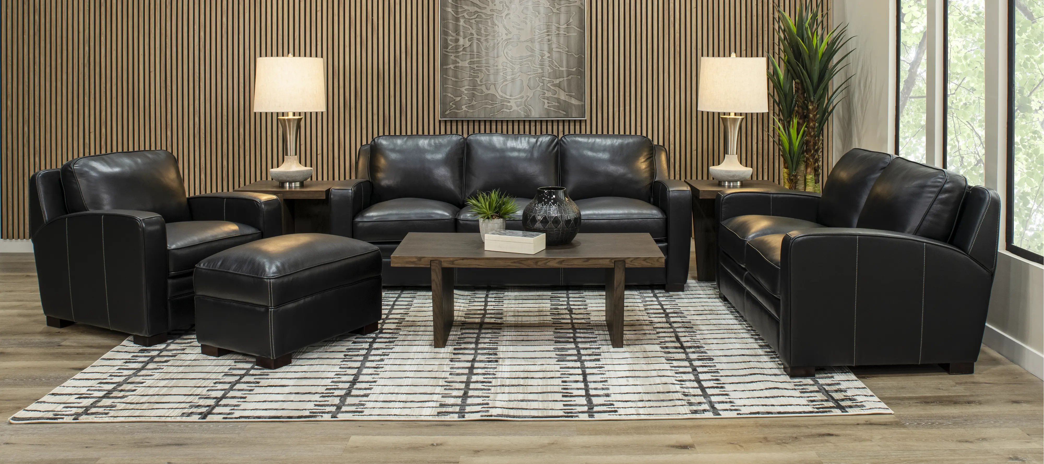 Stallion Black Leather Ottoman-2