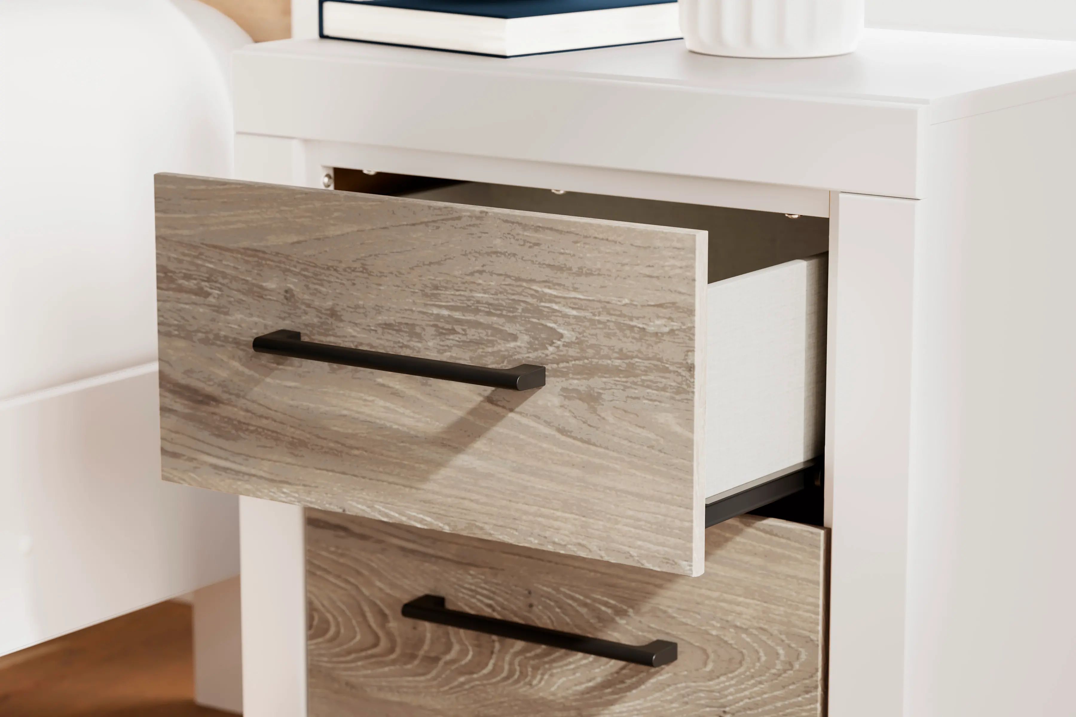 Charbitt White and Natural Nightstand-5