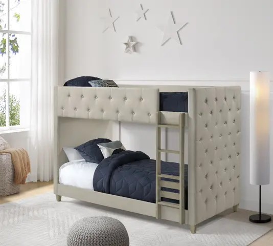 Addyson Gray Upholstered Twin-over-Twin Bunk Bed-2