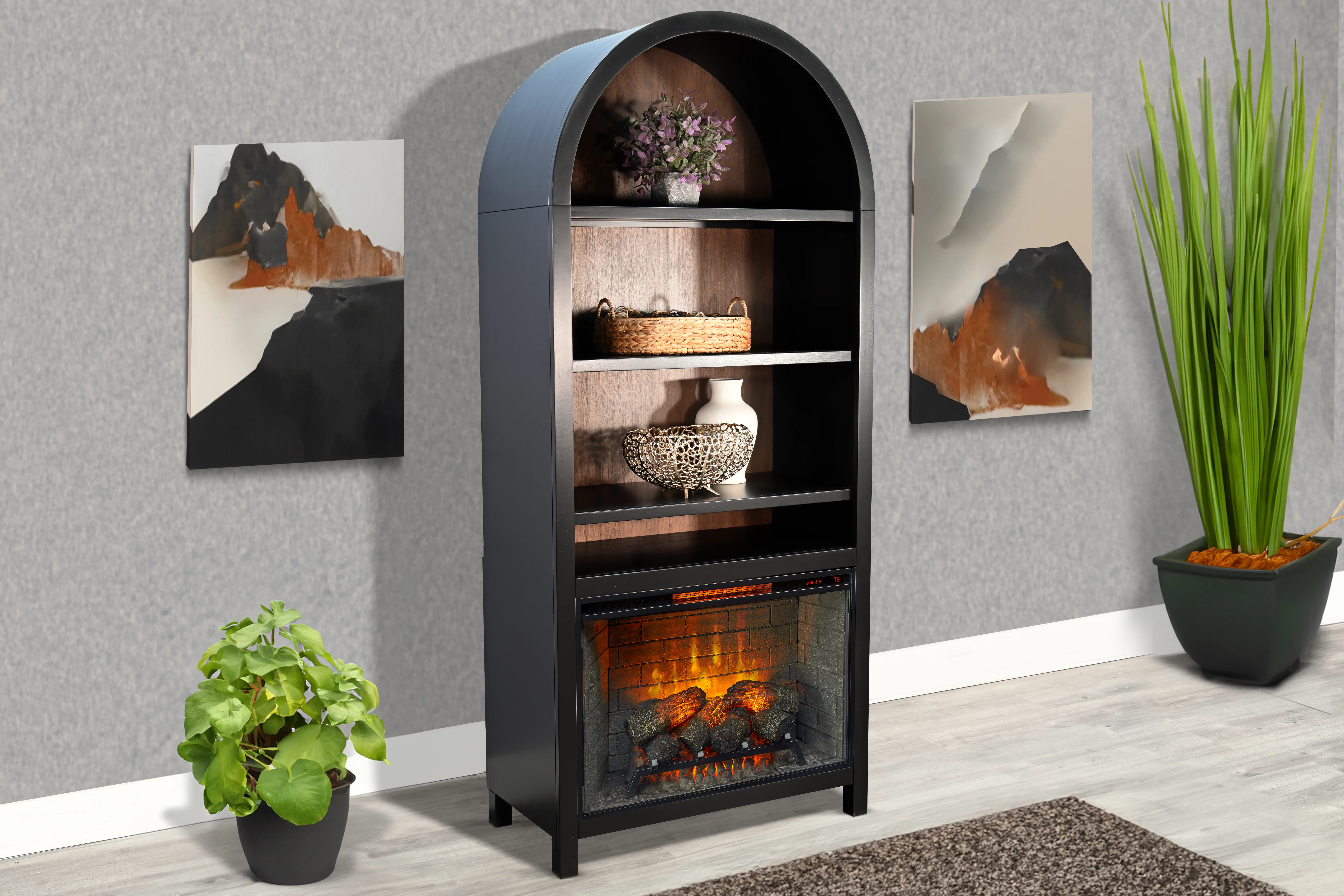 Chill Black Arch Fireplace Bookcase-2