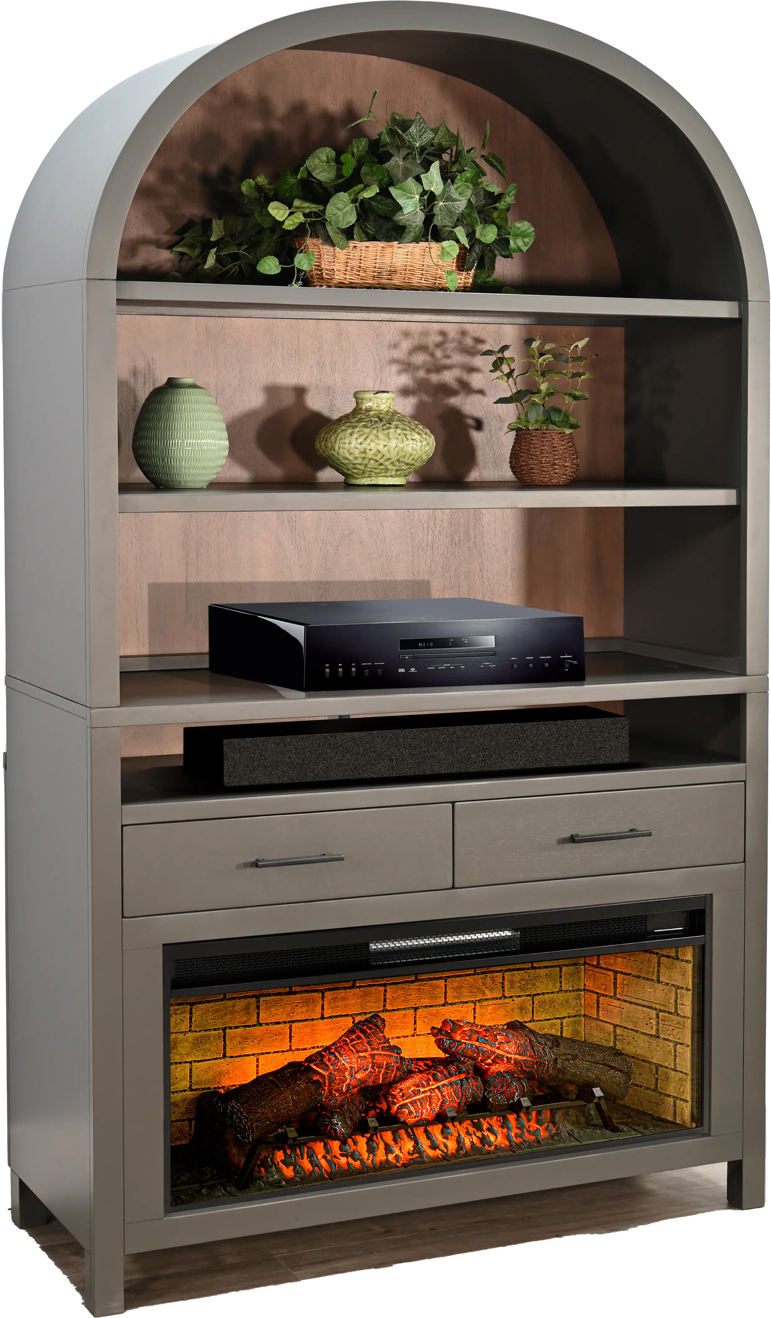 Chill Gray Wide Arch Fireplace Bookcase-11