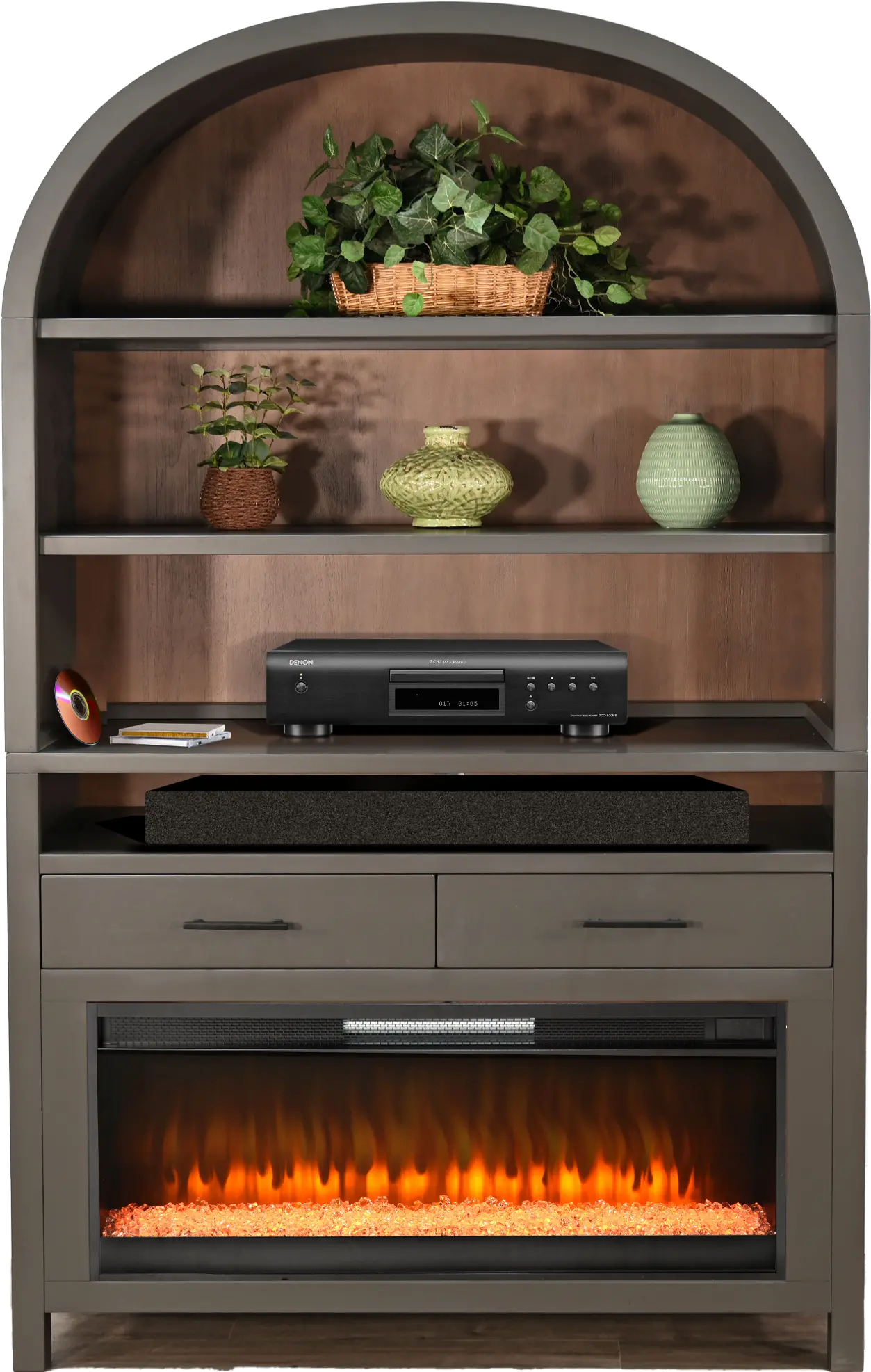 Chill Gray Wide Arch Fireplace Bookcase-13
