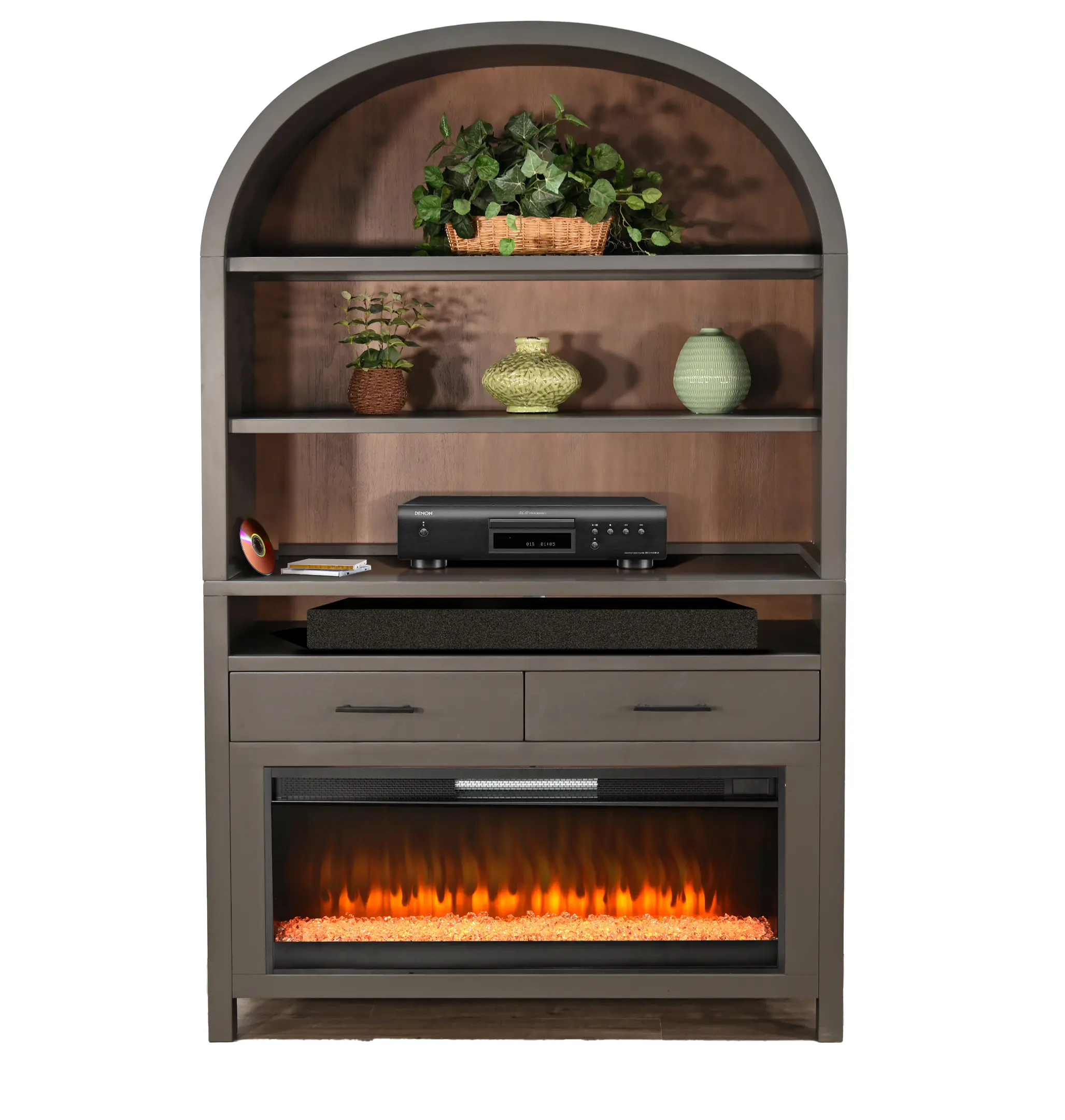 Chill Gray Wide Arch Fireplace Bookcase-2