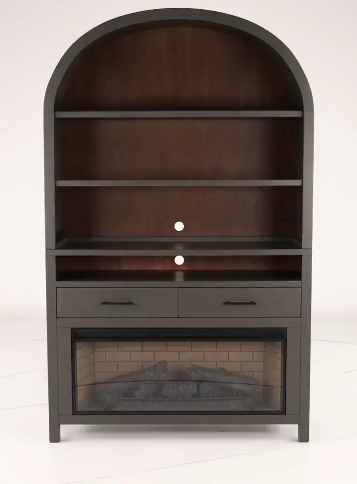 Chill Gray Wide Arch Fireplace Bookcase-5