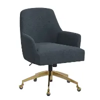 78-9GLDLNNNV Shelby Linen Navy Office Chair with Gold Base