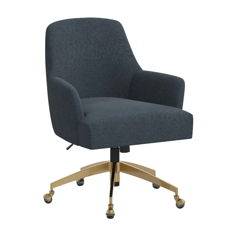 Shelby Linen Navy Office Chair with Gold Base