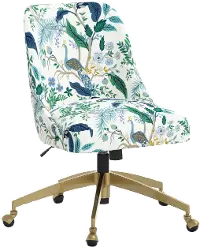 84-9GLDRPCPCBLWHLCB Rifle Paper Co. Oxford Blue Peacock Office Chair