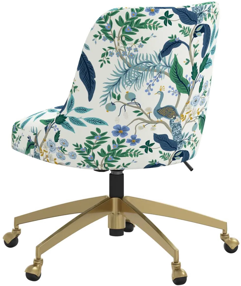 84-9GLDRPCPCBLWHLCB Rifle Paper Co. Oxford Blue Peacock Office Chair-3