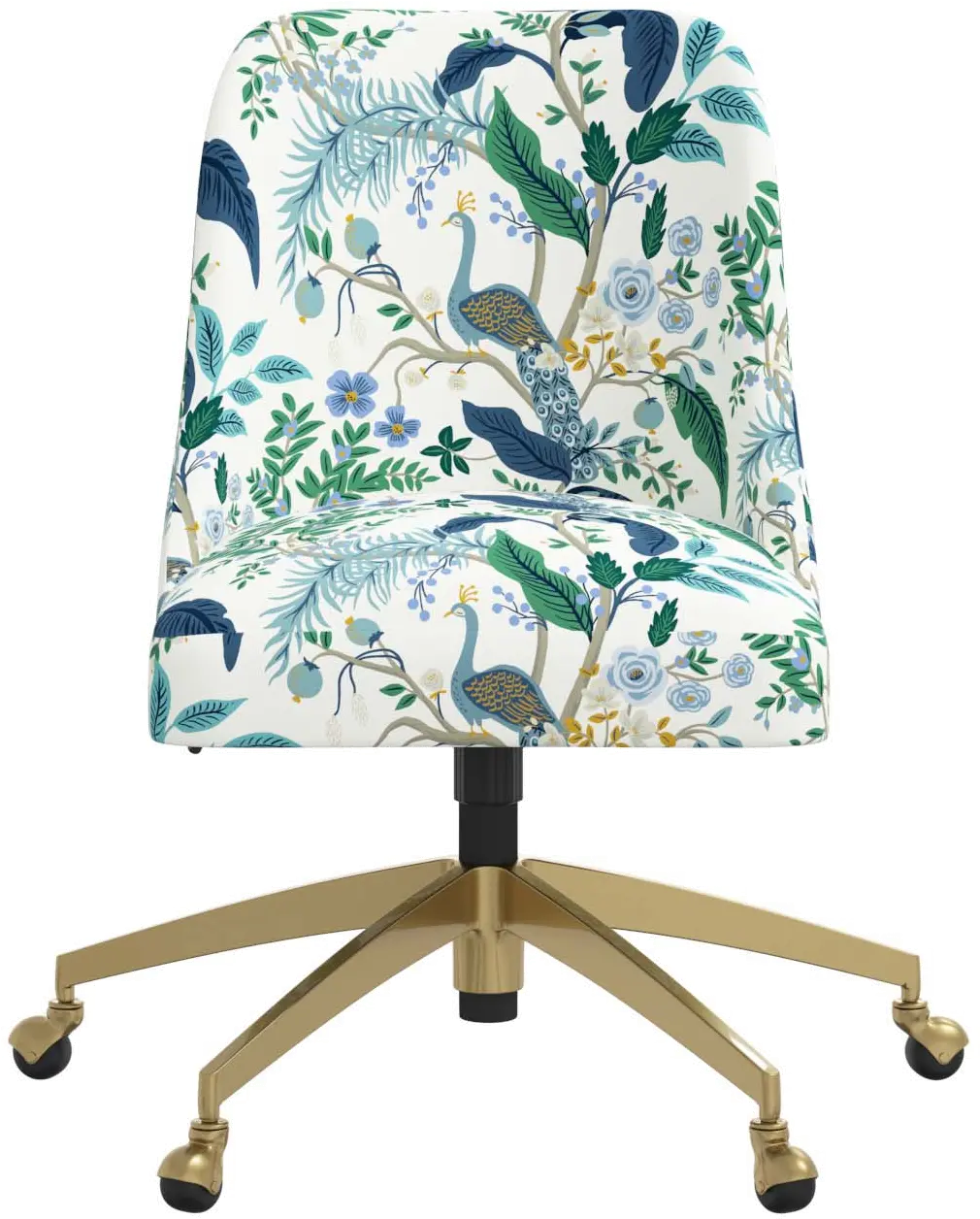 84-9GLDRPCPCBLWHLCB Rifle Paper Co. Oxford Blue Peacock Office Chair-4