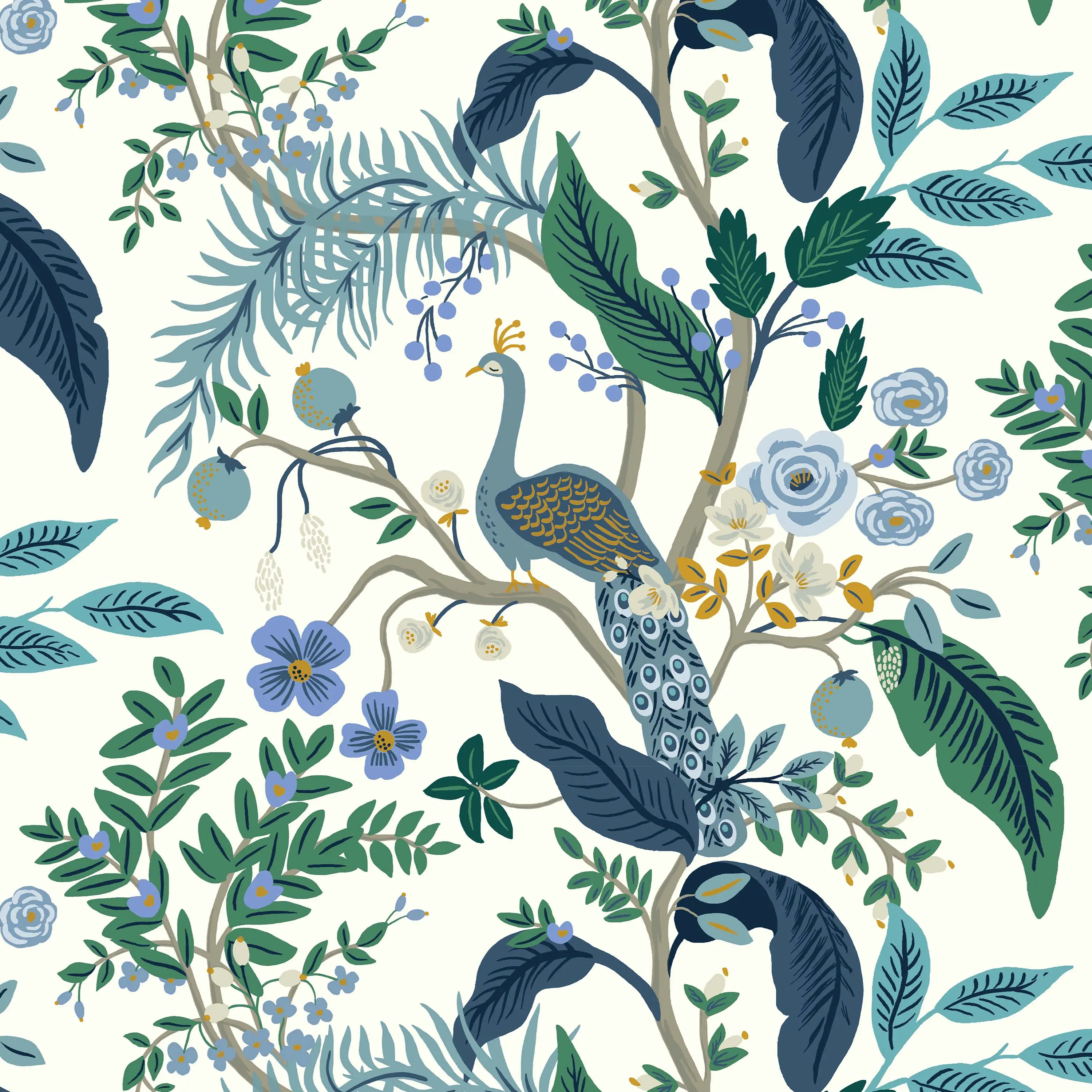 84-9GLDRPCPCBLWHLCB Rifle Paper Co. Oxford Blue Peacock Office Chair-6