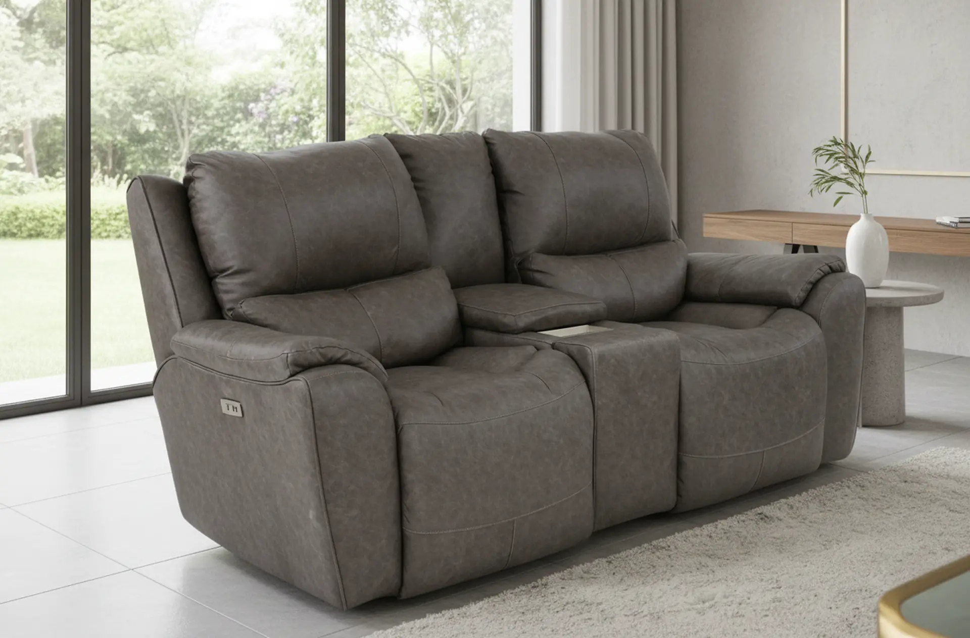 True Grit Greystone Power Reclining Loveseat with Console-2