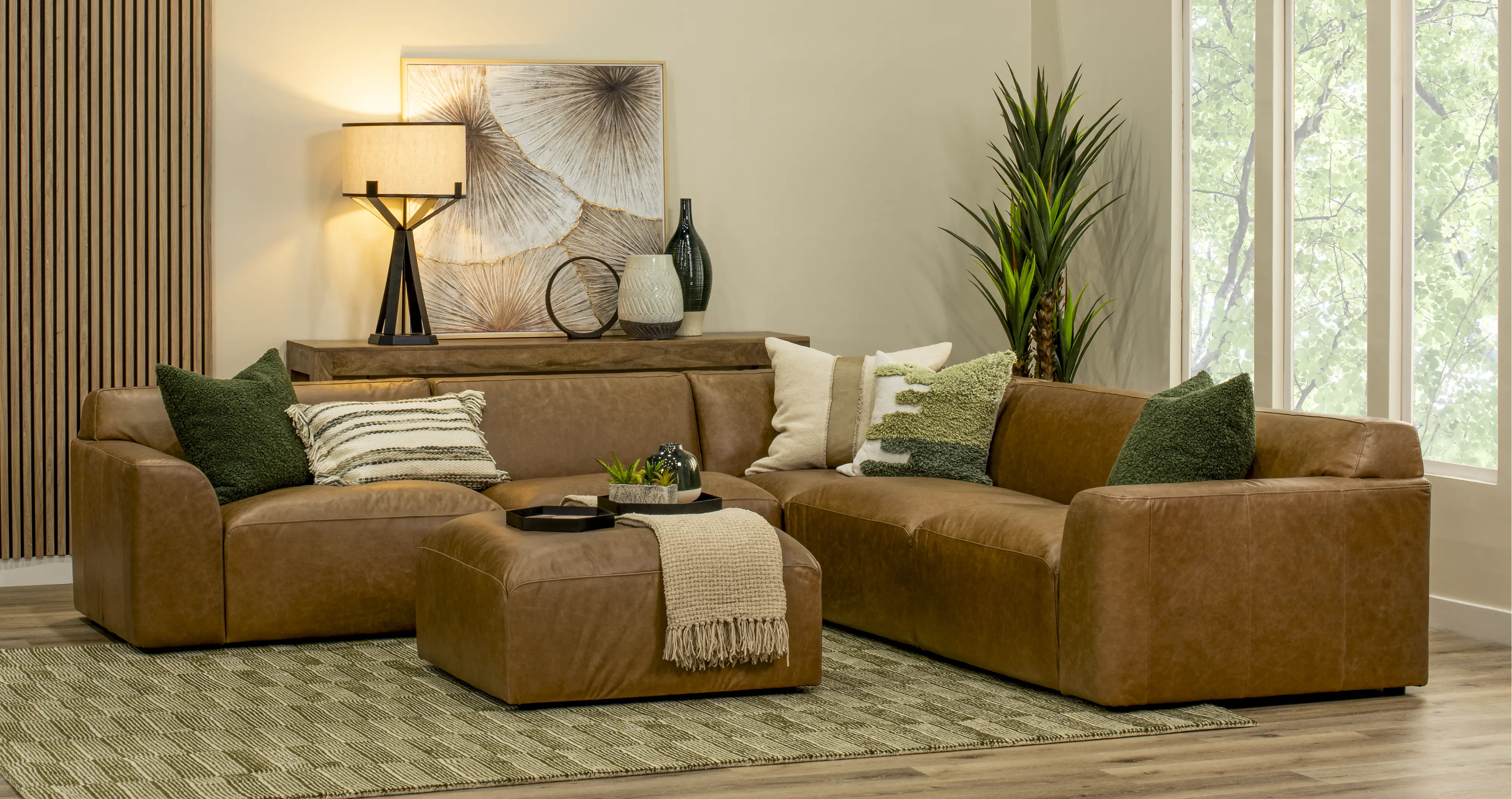 Acadia Taupe Leather Ottoman-2