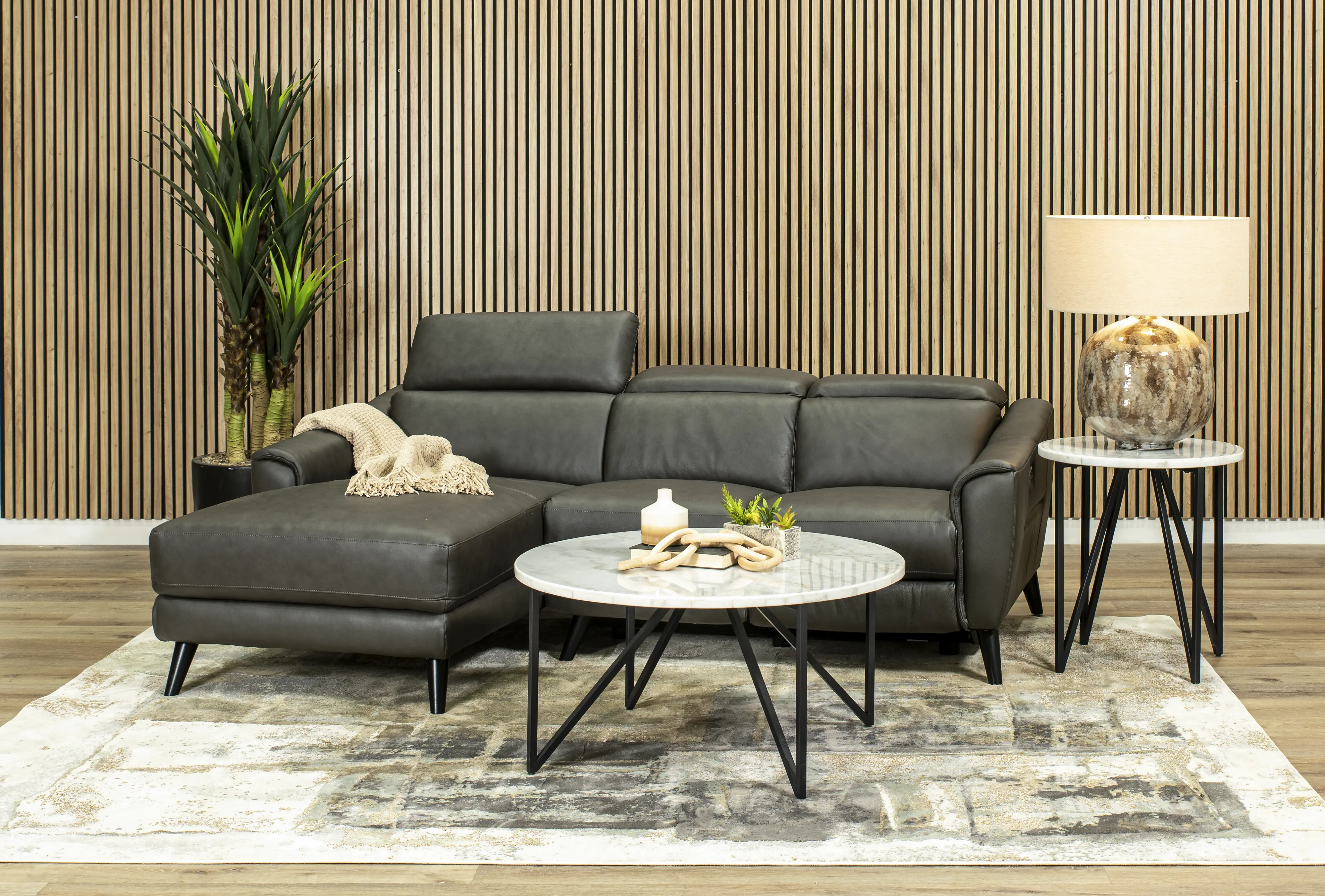 Charm Dark Gray Leather 2-Piece Power Reclining Sectional-4