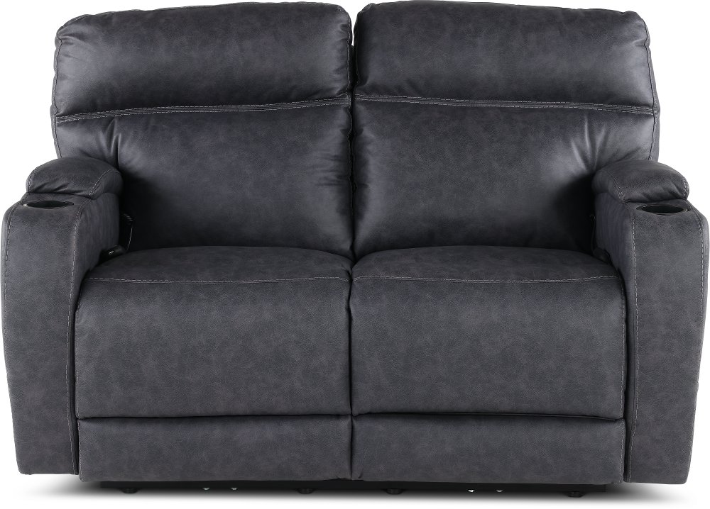 Jaguar Charcoal Power Reclining Loveseat with Headrest and Lumbar