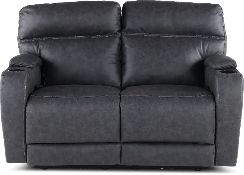 Jaguar Charcoal Power Reclining Loveseat with Headrest and Lumbar