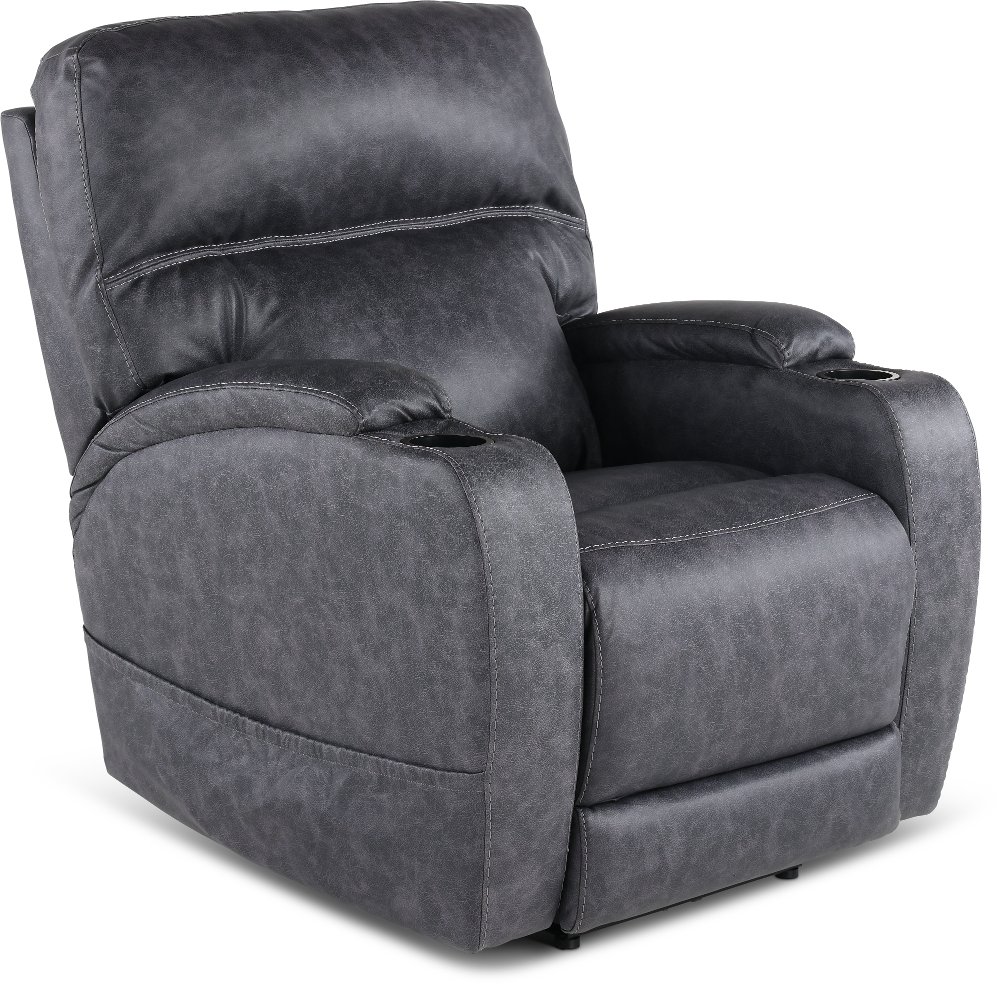 Jaguar Charcoal Power Recliner with Headrest and Lumbar
