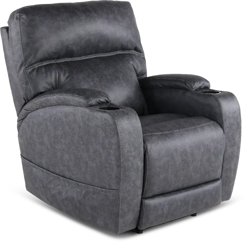 Jaguar Charcoal Power Recliner with Headrest and Lumbar