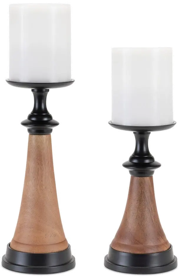 Small Wood and Iron Candle Holder-1