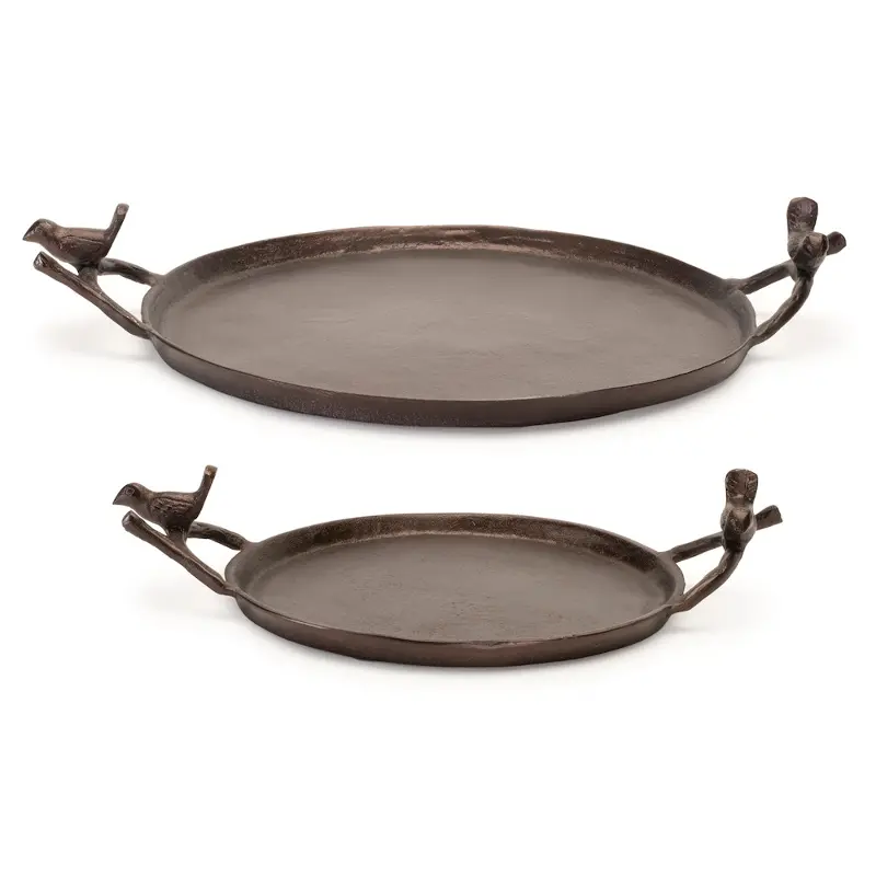 Large Copper Tray with Bird Handles