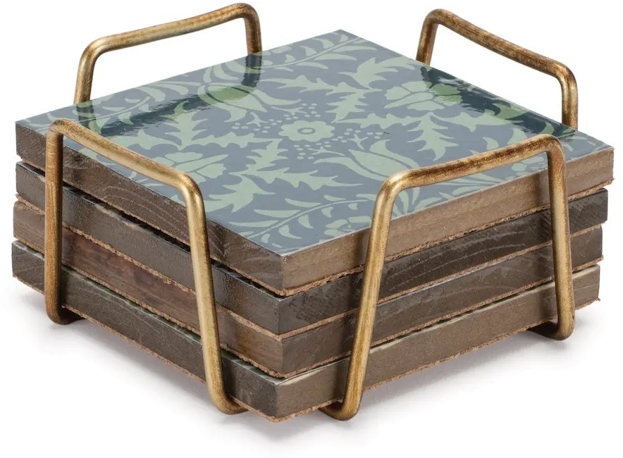 Green and Blue Coaster Set in Stand-1