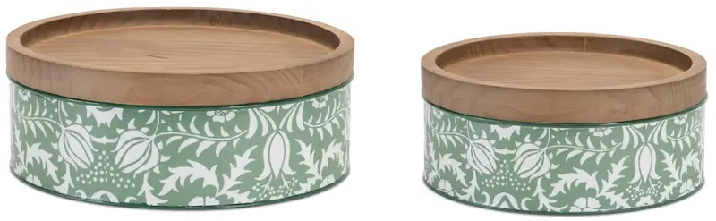 Large Round Sage Green Deco Box with Lid