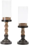 Small 17.5 Inch Wood and Glass Candle Holder