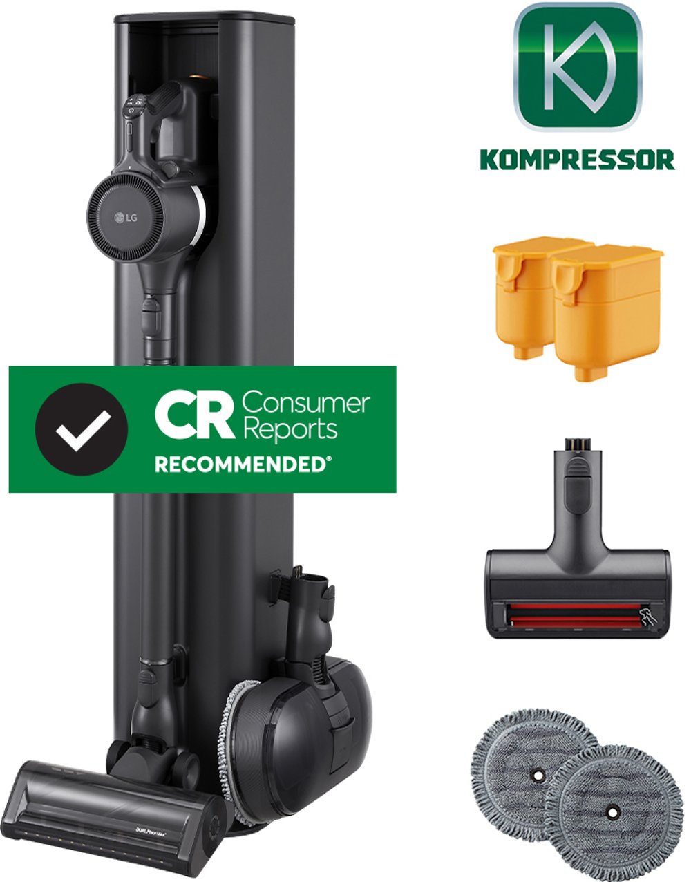 LG CordZero All-in-One Wet/Dry Cordless Stick Vacuum with Power Mop Pro Nozzle - Graphite