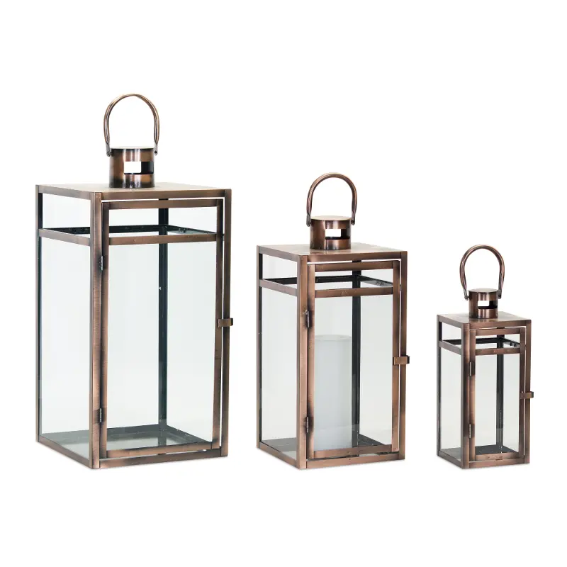 Small 11.75 Inch Glass and Metal Lantern