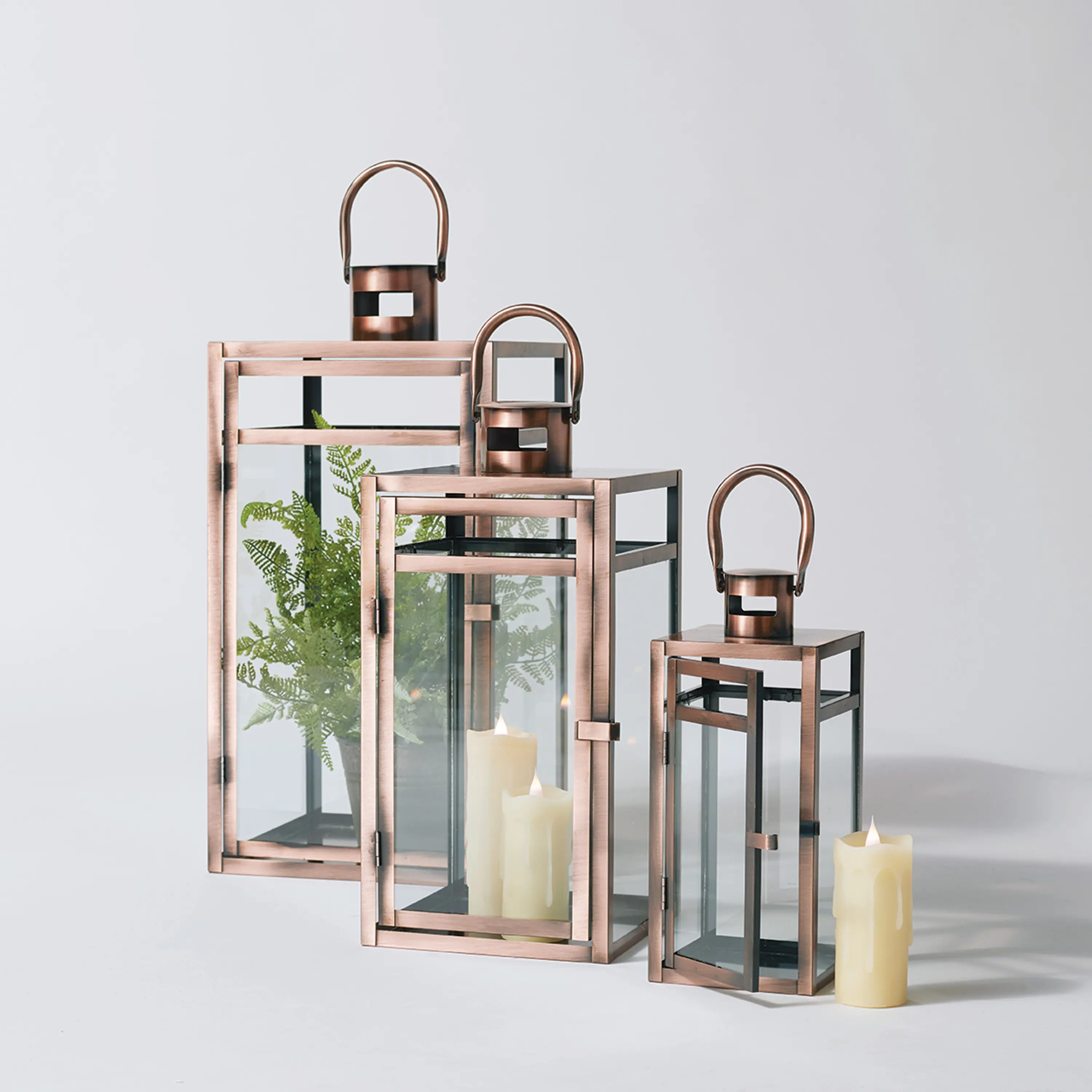 Small 11.75 Inch Glass and Metal Lantern-2