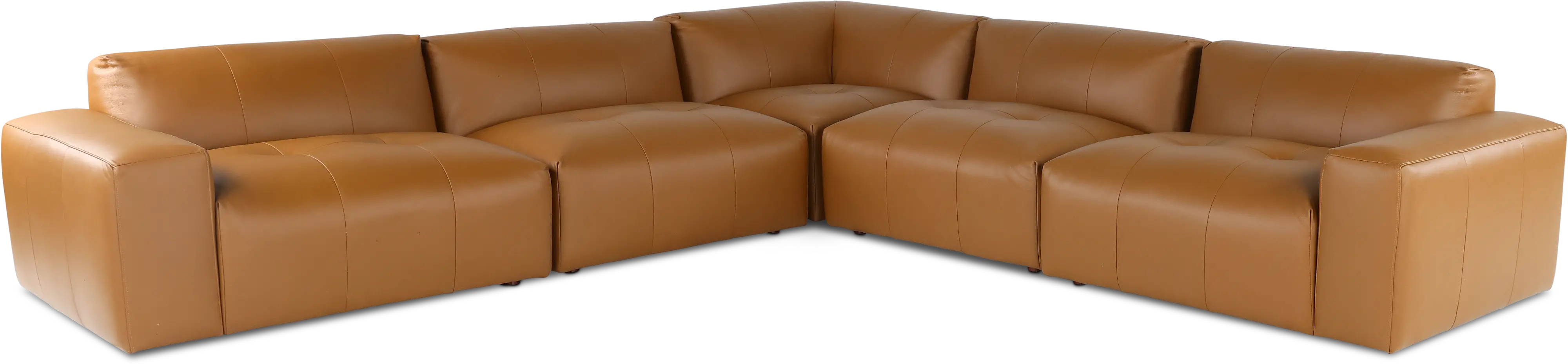 Zachary Tan Leather 5 Piece Modular Sectional-1