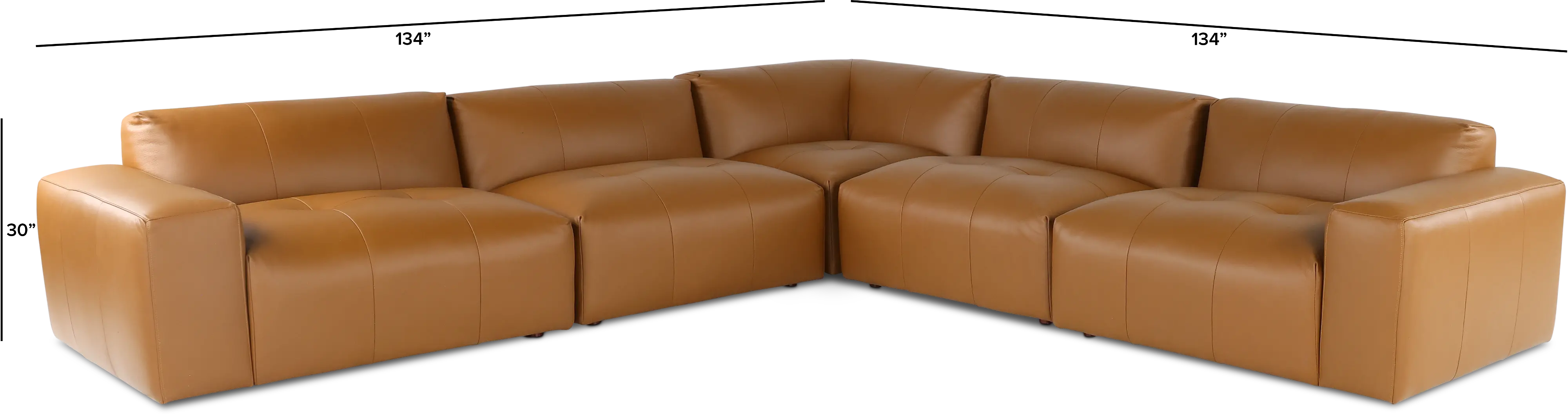 Zachary Tan Leather 5 Piece Modular Sectional-3