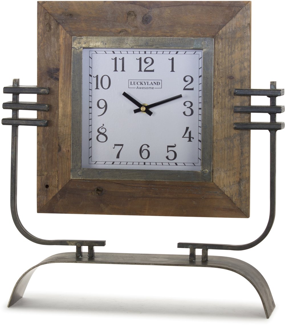 Iron and Wood Clock on Stand