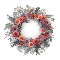 24 Inch Round Pink and Purple Zinnia Twig Wreath