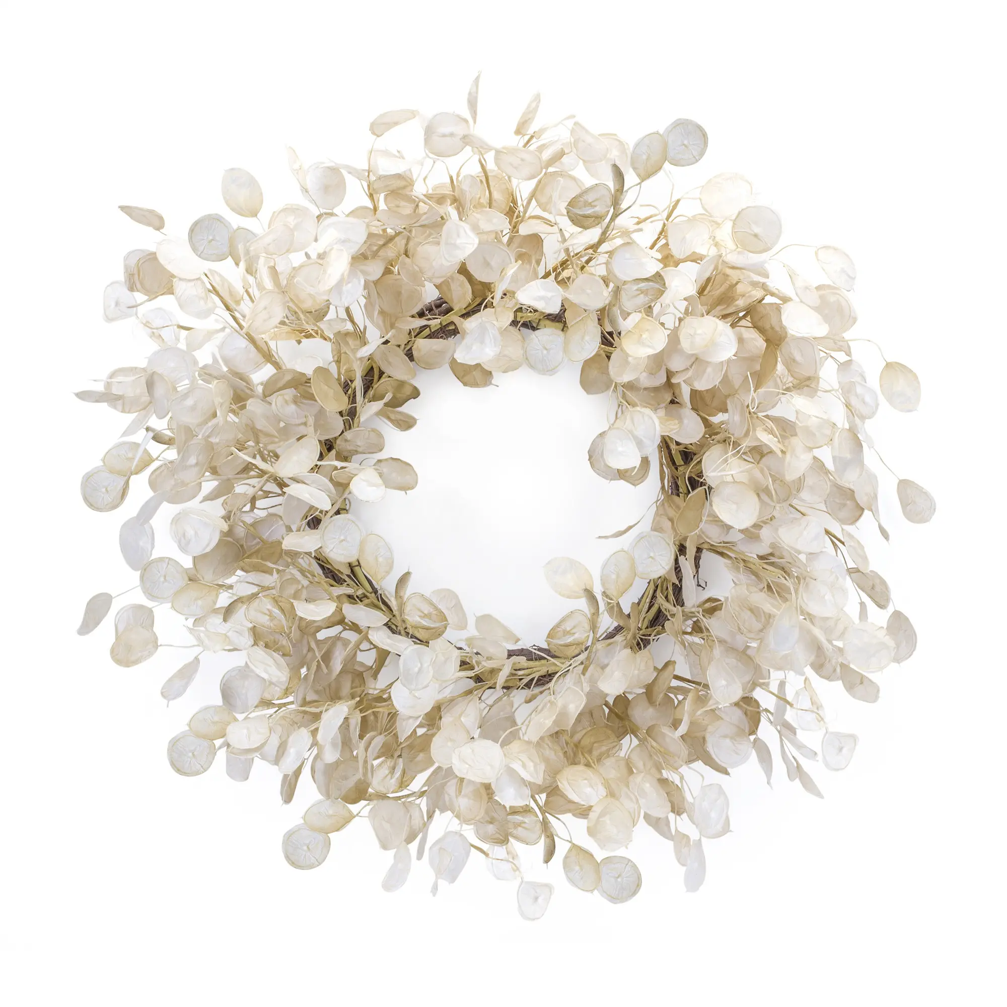 Cream 33 Inch Fabric Silver Dollar Wreath-1