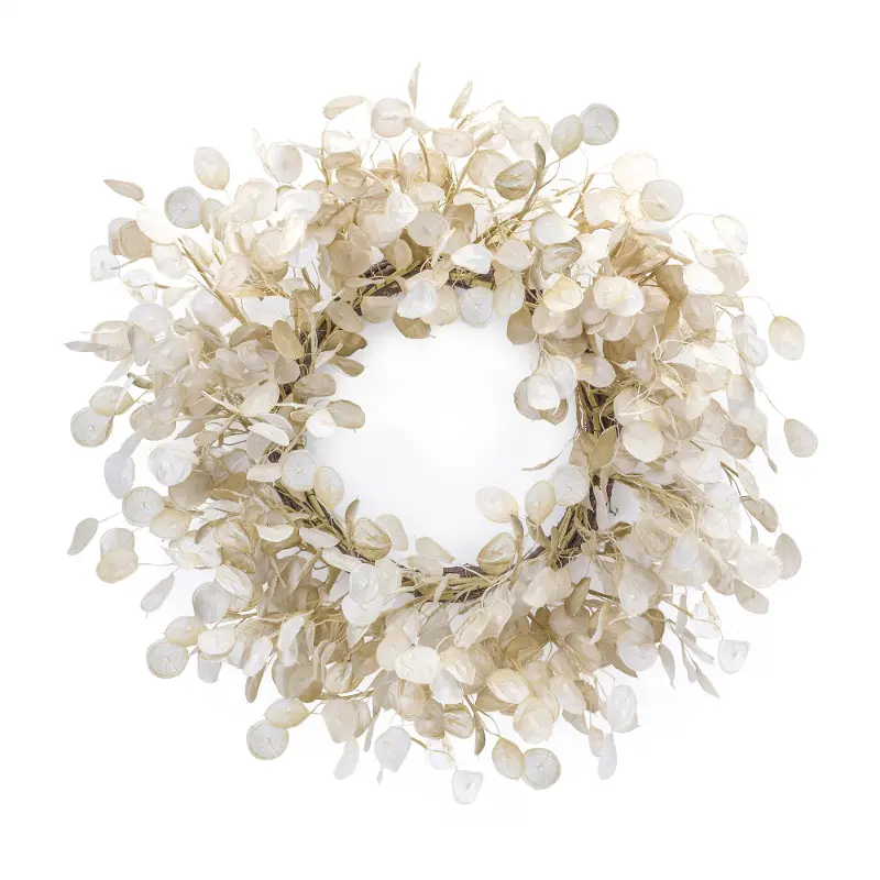 Cream 33 Inch Fabric Silver Dollar Wreath