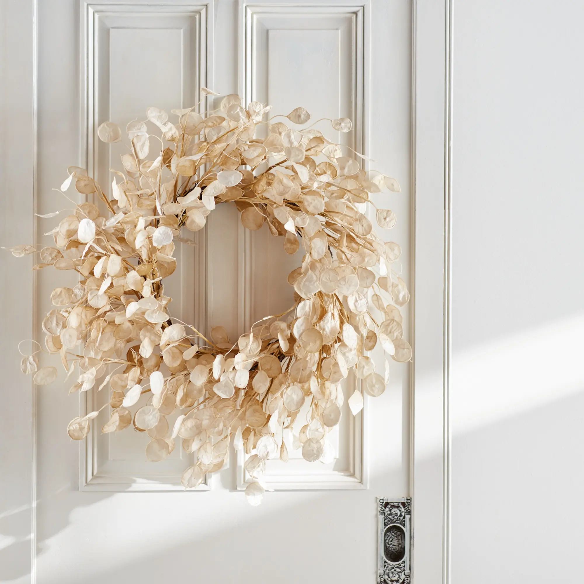 Cream 33 Inch Fabric Silver Dollar Wreath-2