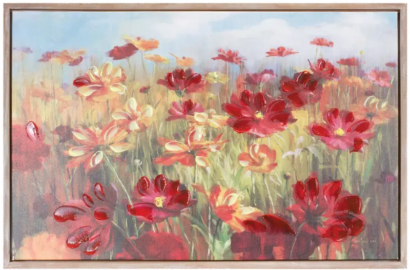 Framed Red Floral Wall Art Print on Canvas