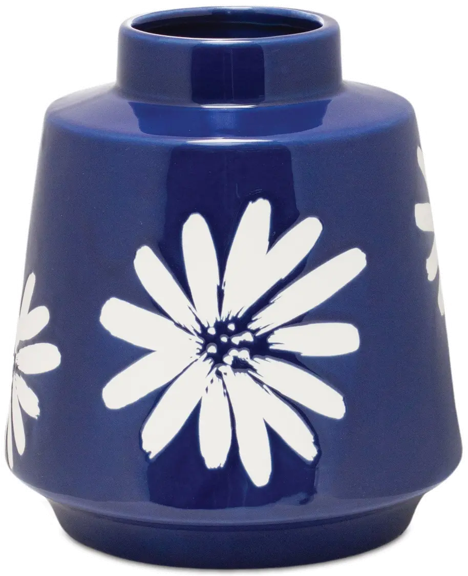 Small 7.75-Inch Blue and White Flower Ceramic Vase-1