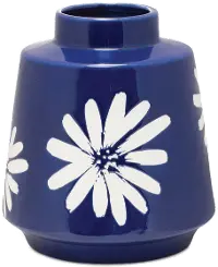 Small 7.75-Inch Blue and White Flower Ceramic Vase