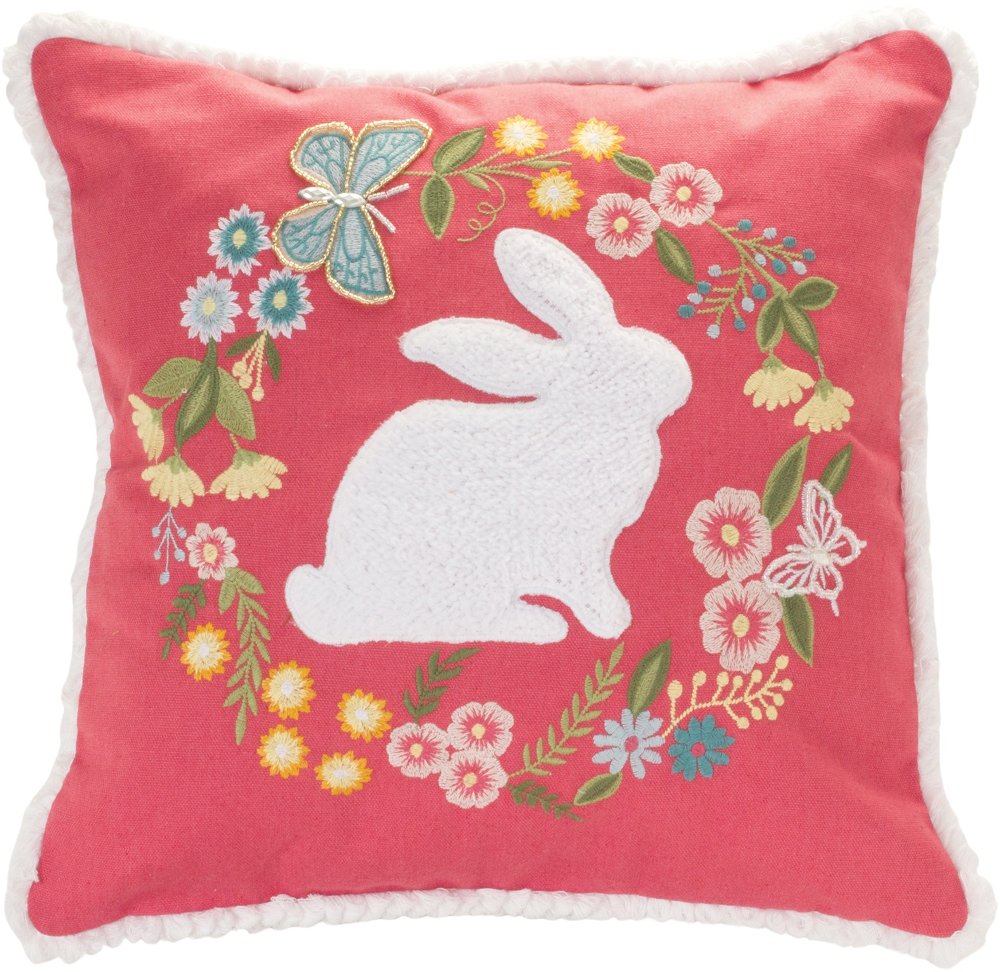 Rabbit and Floral Wreath Pillow Accent Pillow