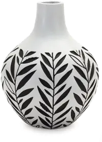 Medium Black and White Leafy Vase