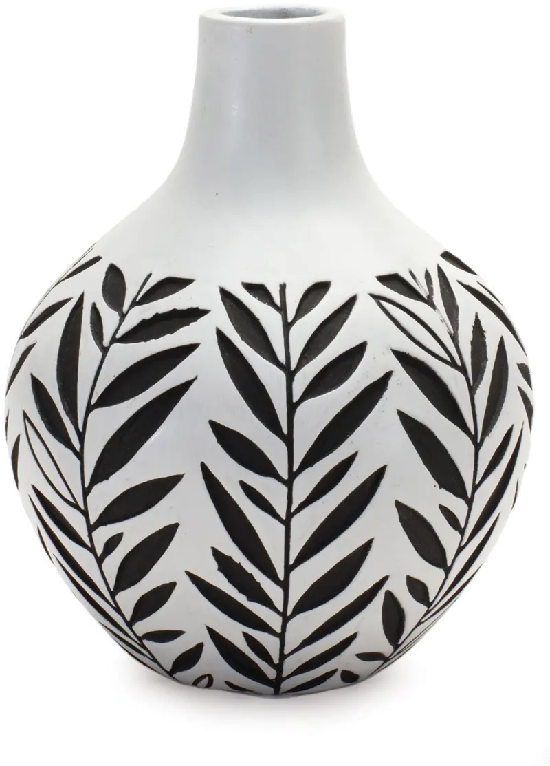 Medium Black and White Leafy Vase