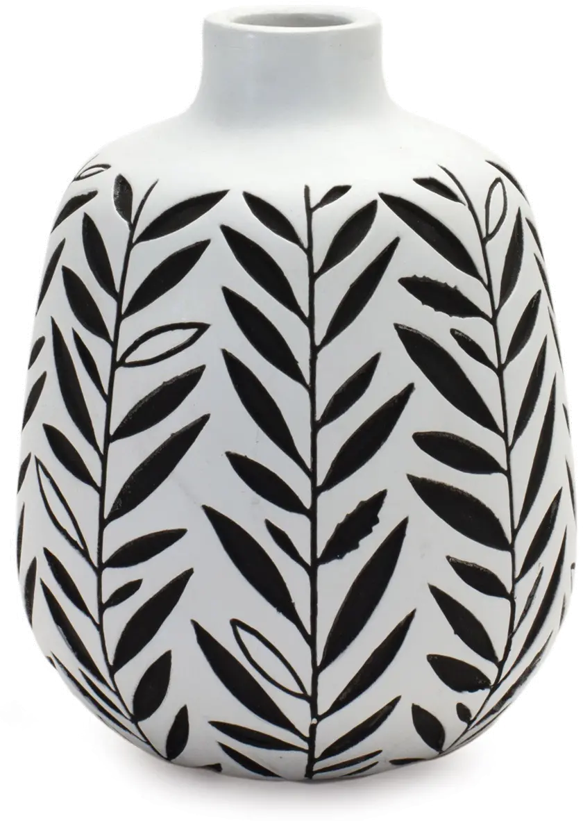 Large Black and White Leafy Vase-1