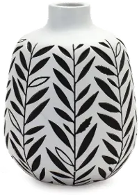 Large Black and White Leafy Vase