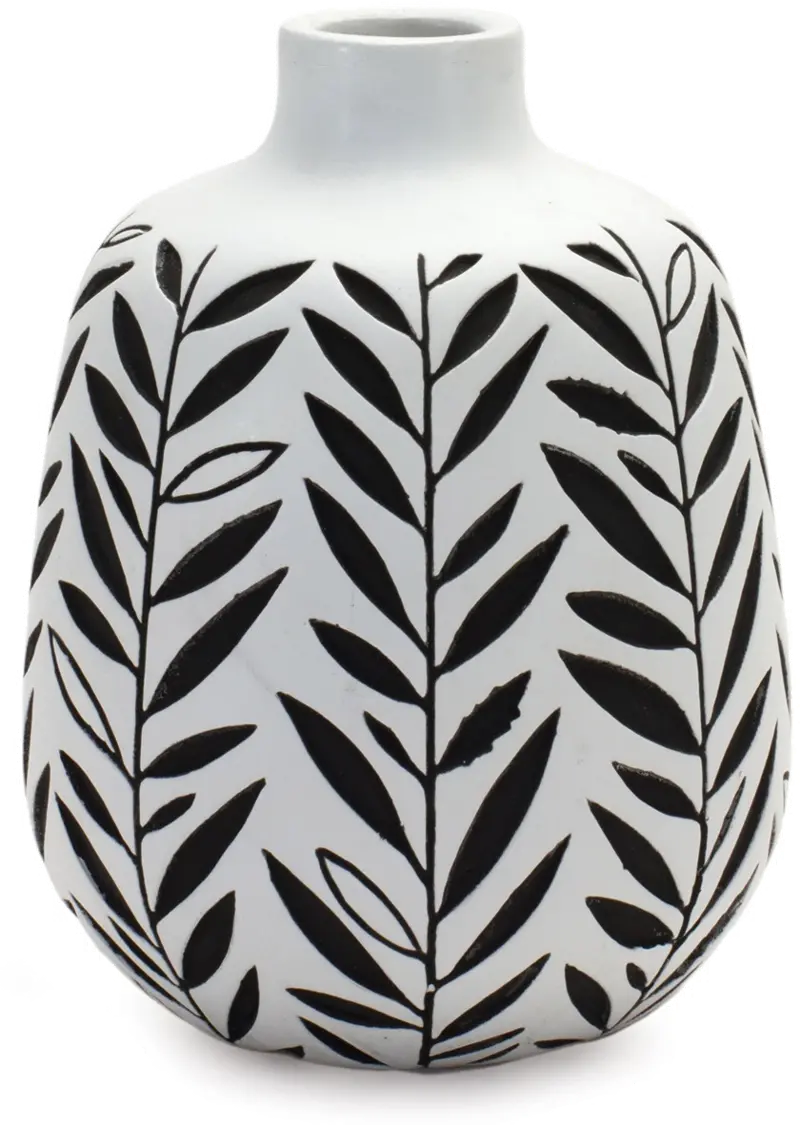Large Black and White Leafy Vase