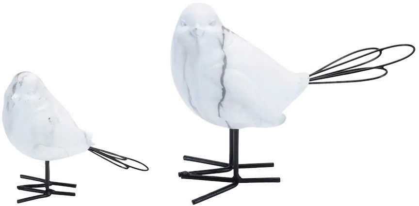 Small White and Black Terra Cotta and Wire Bird-1