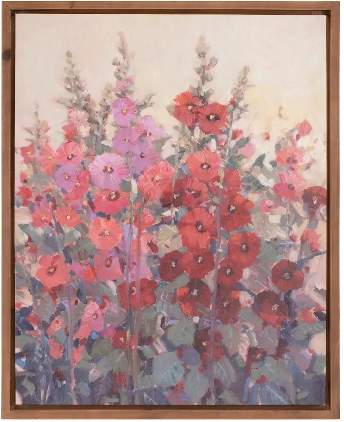 Hollyhock Canvas Print Wall Art with Wood Frame-1