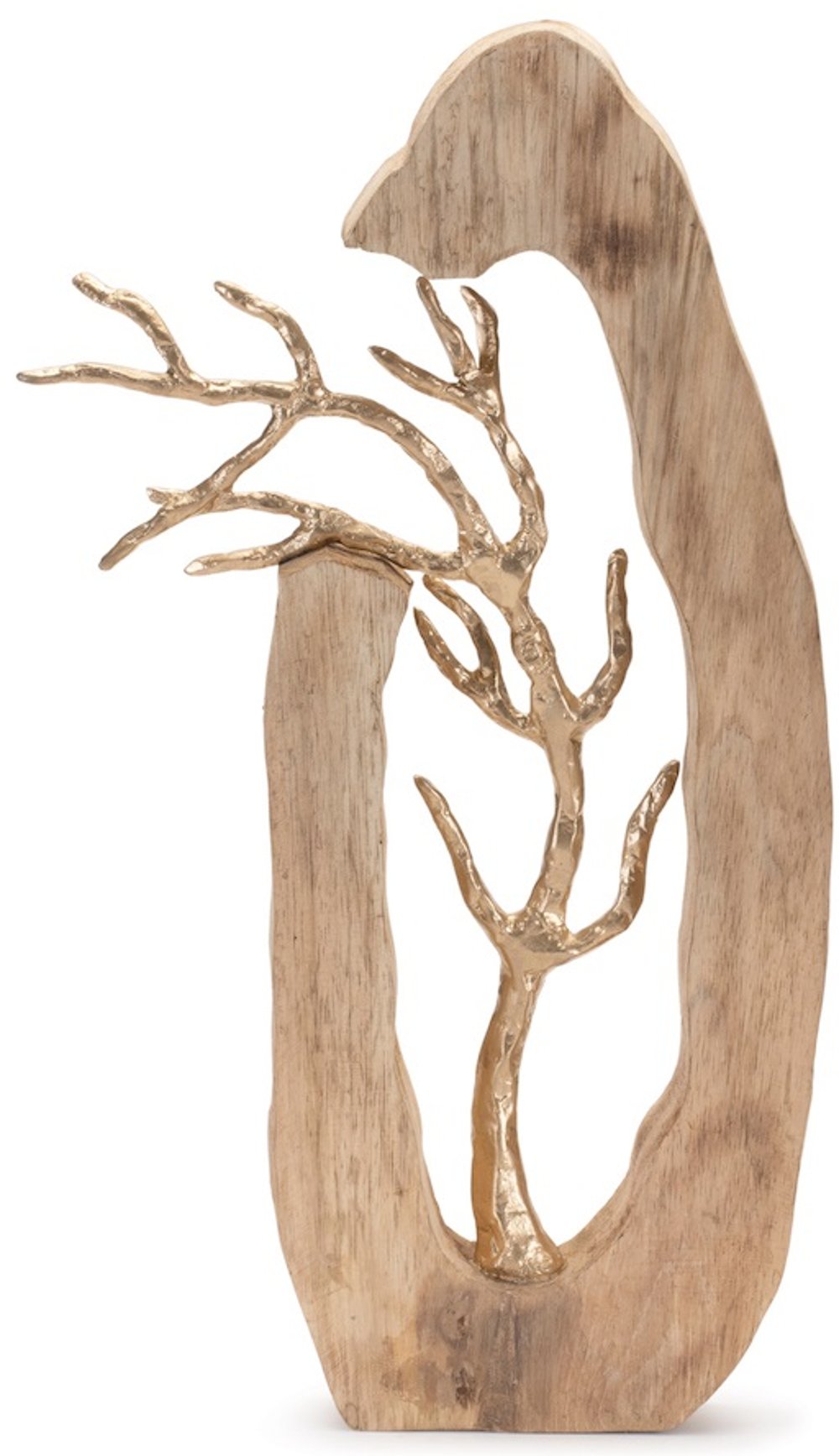 20 Inch Gold Aluminum Branch in Wood Sculpture