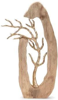 20 Inch Gold Aluminum Branch in Wood Sculpture